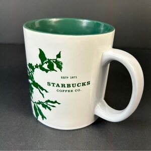 Vintage 2010 Starbucks 12oz White Green Botanical Leaves Heritage Collector Cup
